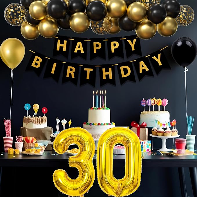 Gold 30th birthday decorations for him Men,3pcs birthday Decorations for Men boys black and gold Balloon Boxes Birthday Party Favors