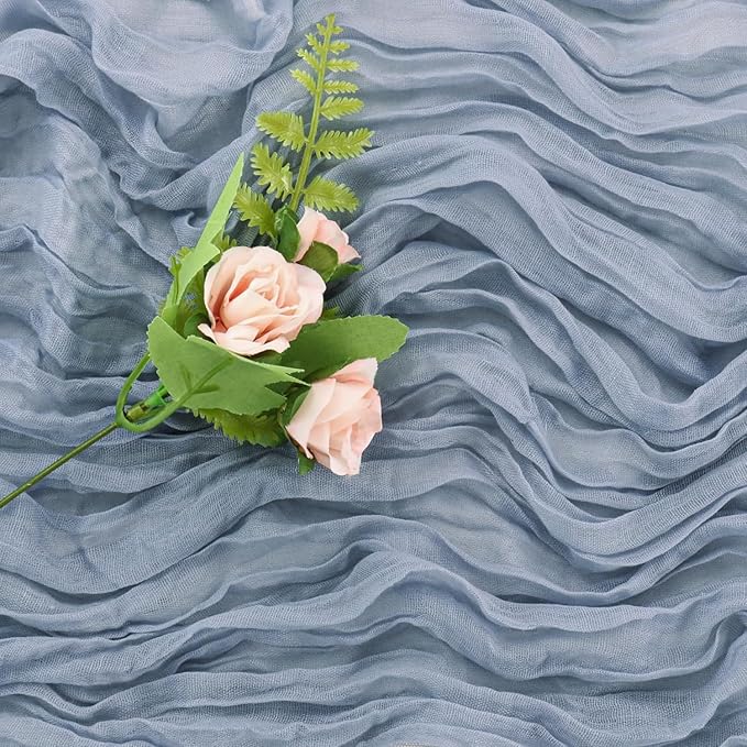 24 Pack Dusty Blue Cheesecloth Table Runner, 35x120 Inch Boho Gauze Table Runner 10ft Rustic Sheer Cheese Cloth Table Decor for Wedding Baby Bridal Shower Birthday Party Table Decoration
