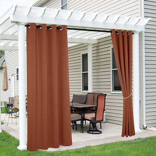 RYB HOME 2 Panels Outdoor Curtains for Patio Waterproof Block Sunlight Thermal Insulated Privacy Assured Thick Outside Curtains for Porch, Gazebo, Pool, W52 x L72, Mecca Red