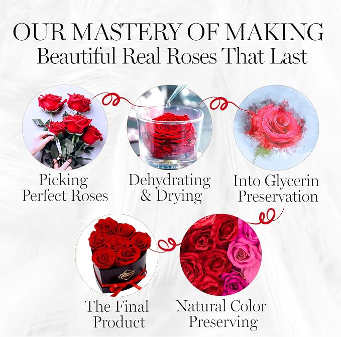 GLAMOUR BOUTIQUE 7 Flower Forever Heart Shape Box, Mothers Day Gift For Mom, Eternal Preserved Roses Gift for Her, Flowers bouquet, For Birthday, Anniversary, Girlfriend - Red