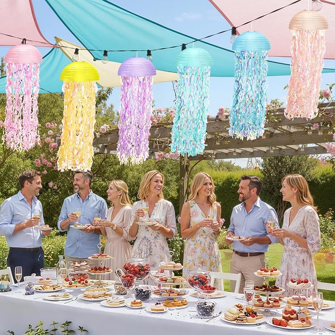 Baquler Set of 12 Jellyfish Paper Lanterns 10 Inch Mermaid Semicircle Lanterns Hanging Decoration for Classroom Baby Shower Under the Sea Ocean Theme Birthday Party Decorations (Macaron Colors)