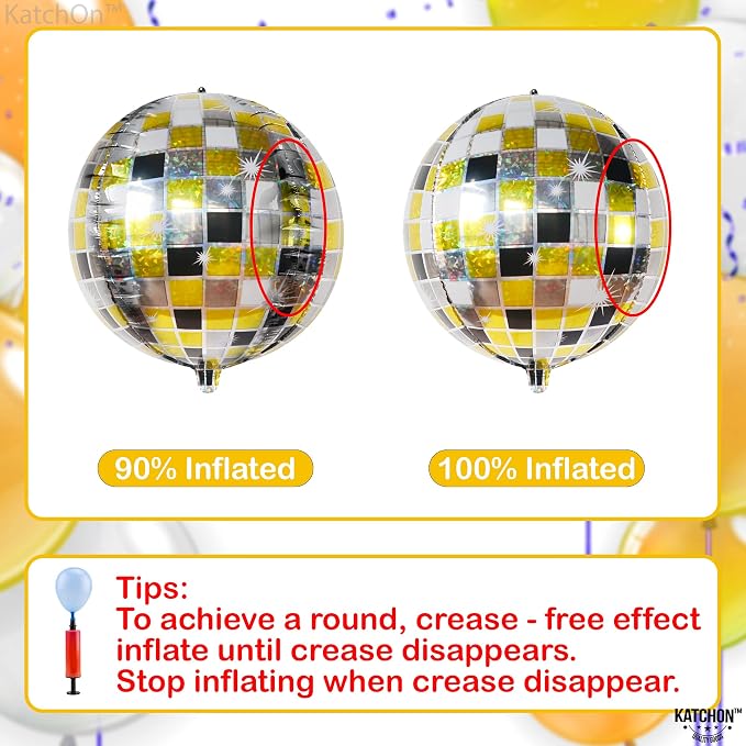 KatchOn, Shiny Disco Ball Balloons - Big 22 Inch, Pack of 12 | Foil Black and Silver Disco Balloons for Disco Ball Decor | Black and Gold Graduation Decorations | Bachelorette Party Decorations