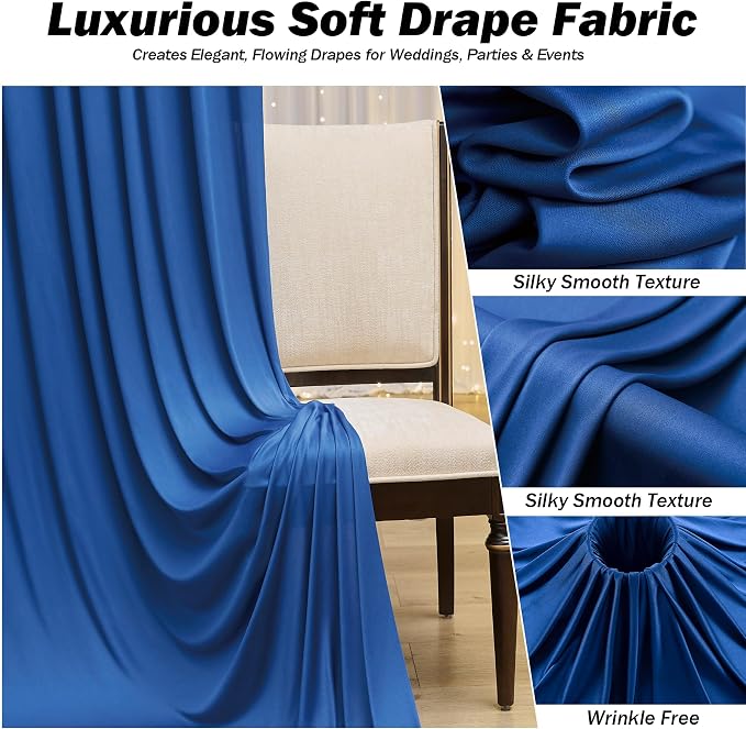 50ft×12ft Royal Blue Backdrop Curtain for Wedding Parties,10 Panels Wrinkle Free Polyester Photo Backdrop Drapes Back Drop Cloth for Independence Day Birthday Photography Background
