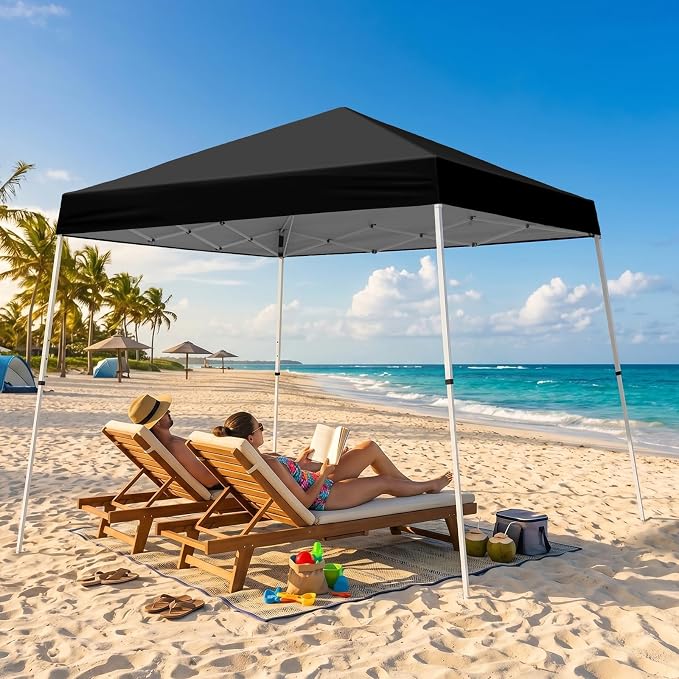 10x10 Pop Up Canopy Tent with Carry Bag, Slant Leg Instant Shade Shelter for Outdoor Events, Camping, Sports, Parties, Black