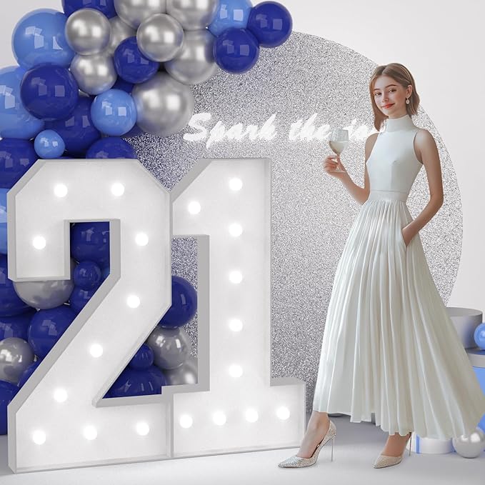 JoyMuse 4FT 21 Marquee Numbers, Large Light Up Numbers 21 for 21st Birthday Decorations Cool White Light Number 21 for Anniversary Birthday Party Decor