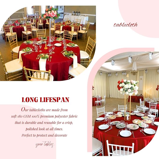 Showgeous 12 Pack Red Round Tablecloth - 90 Inch Washable Polyester Tablecloths for Round Tables - Wrinkle Resistant Decorative Fabric Table Cover for Dining, Wedding, Party, Banquet