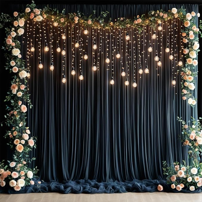 60ftx12ft Wrinkle Free Black Backdrop Curtains for Parties, Silky Polyester 12 Panels 12 ft Long Black Photo Backdrop Drapes Back Drop Cloth for Wedding Birthday Graduation Photography Background