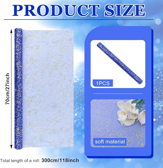 BINBE 1PCS Dark Bule Table Runner 10Ft Sheer Chiffon Fabric Cheesecloth Sequin Glitter Table Runner for Wedding Birthday Party Decor