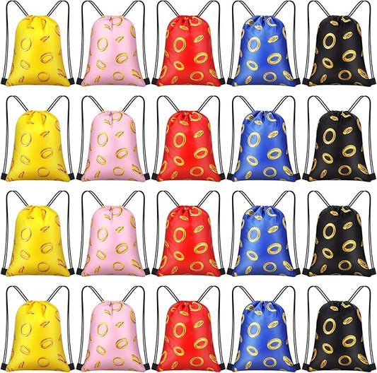30 Pcs Gold Ring Party Favors Drawstring Bags Video Game Goodie Bags Candy Treat Backpack Decoration for Kids Gamer Birthday Party Supplies Gifts (Multicolor)