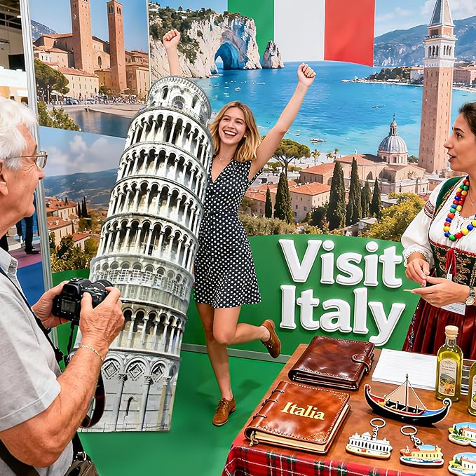 70.8" Tower of Pisa Cardboard Cutout Tower of Pisa Stand Up Cutout Life-Size Italy Photo Booth Prop Backdrop Sign Italian Landmark for Italy Theme Birthday Party Cultural Educational Display