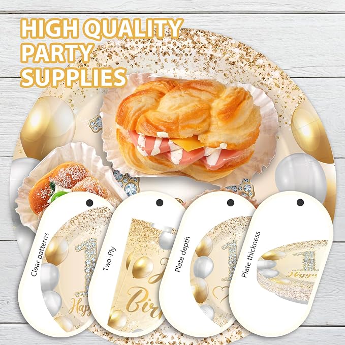 96Pcs Happy 13th Birthday Decorations Official 13 Teen Plates and Napkins Tableware Set White and Gold Glitter Thirteen Birthday Decorations for Girls 13 Years Old Birthdays Party Supplies Serves 24