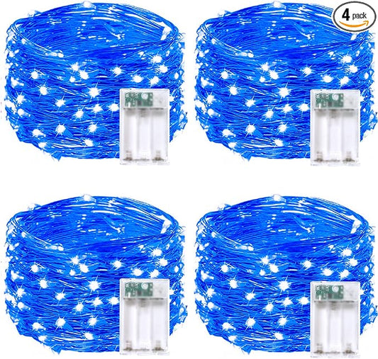 4 Pack 60 LED Fairy Lights Battery Operated with Timer, 20FT Waterproof String Lights Indoor Outdoor, Cuttable Battery Light for Home Bedroom Wedding DIY Centerpiece Christmas Decorations (Blue)