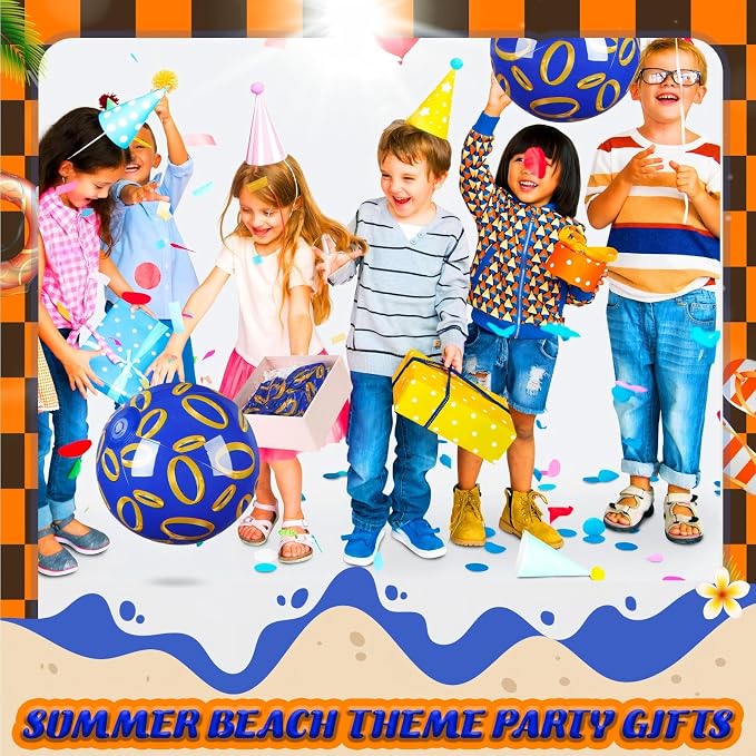 Leyndo 2 Pack Blue and Golden Rings Themed Beach Ball for Kids 11.8" Bulk for Summer Pool and Beach Game Gifts and Birthday Party Supplies and End of The Year Class Party Decoration Favors