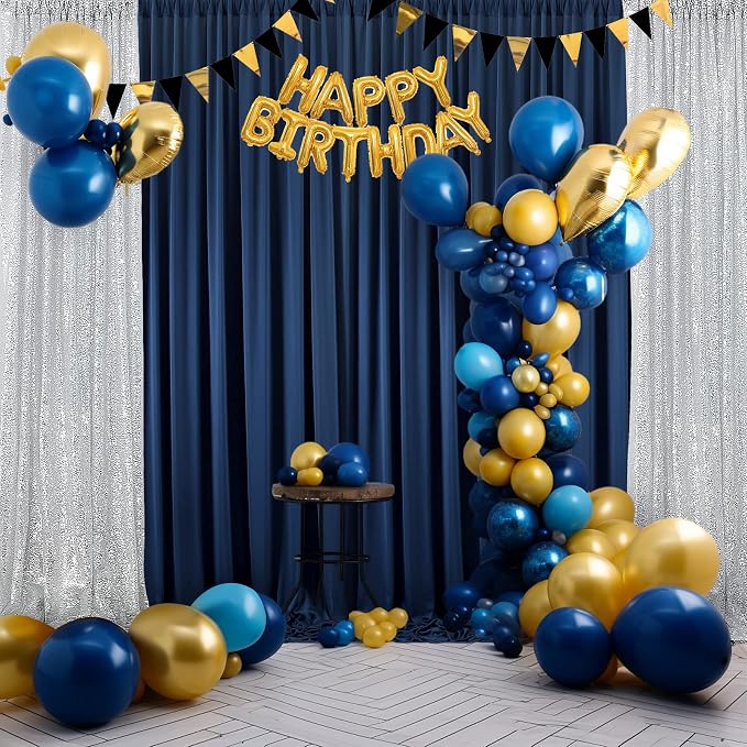 30ft×8ft Wrinkle Free Navy Blue Backdrop Curtains for Parties, 6 Panels 5ft×8ft Thick&Silky Polyester Navy Photo Backdrop Drapes Curtains for Graduation Party Baby Shower Birthday Wedding Photography