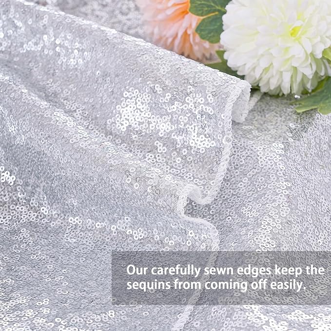 MoKoHouse Silver Sequin Tablecloth Rectangle 50" x 80" Glitter Table Cloth Sparkly Fabric for Halloween Birthday Parties Cake Dessert Table Decorations