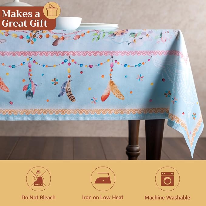 Maison d' Hermine Table Cloth Rectangle Table 100% Cotton 60 x 90 Inches Tablecloth Reusable Decorative for Dining Kitchen Room Farmhouse Party Home Hotel Restaurant Spring Summer - Ibiza - Blue