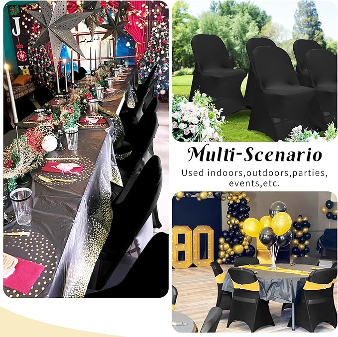 Black Chair Covers Stretch Folding Chair Covers Universal Spandex Fitted Chair Slipcovers for Wedding Dining Party Banquet Holidays Celebration Trade Show Craft Show Decoration (6 Pack)