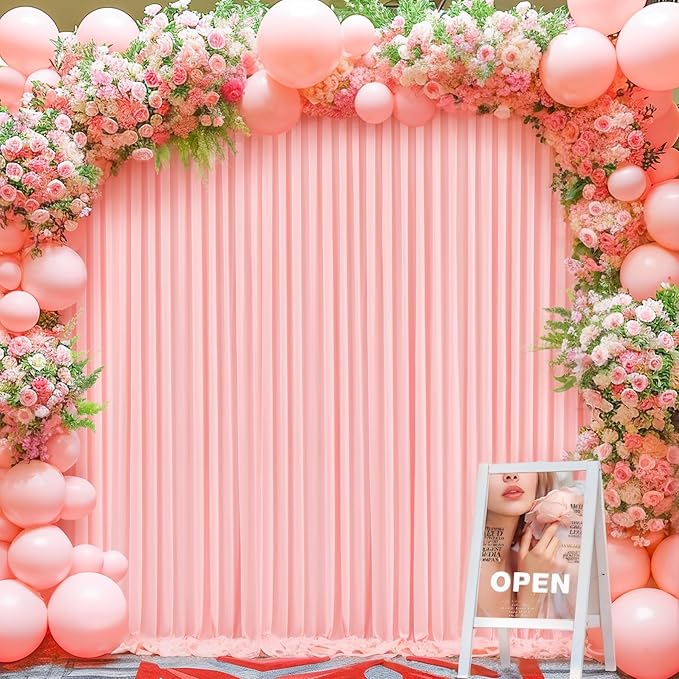 10ft x 7ft Blush Pink Backdrop Curtain for Parties Pink Wrinkle Free Backdrop Drapes Panels for Baby Shower Wedding Birthday Photo Gender Reveal Photography Polyester Fabric Background Decoration