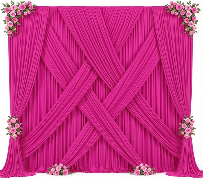 10 Panels Hot Pink Backdrop Curtain for Parties Fuchsia Wrinkle Free 50ft x 10ft Backdrop Drapes Panels for Baby Shower Birthday Photo Photography Polyester Fabric Background Decoration