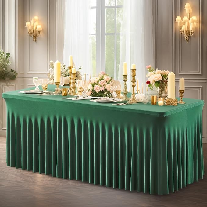 Shillance 6 Packs Green Spandex Table Clothes for 6 Foot Rectangle Table, Spandex Table Covers 6FT Stretch Table Skirts Wrinkle Free Fitted Table Cloth for Easter, Wedding, Banquet & Parties