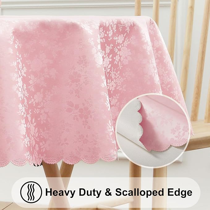 Smiry Rectangle Table Cloth, Waterproof Heavy Duty Vinyl Tablecloths, Wipeable Washable Table Cover for Kitchen and Dining Room (Pink, 60" X 60")