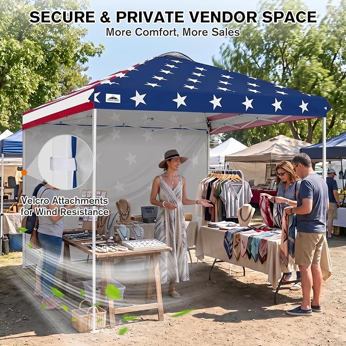 EAGLE PEAK Commercial Canopy 10x10 Pop Up Canopy Tent with 1 Sidewall, Easy Setup Heavy Duty Instant Event Shelter for Vendors & Markets, Outdoor Sun Shade, American Flag