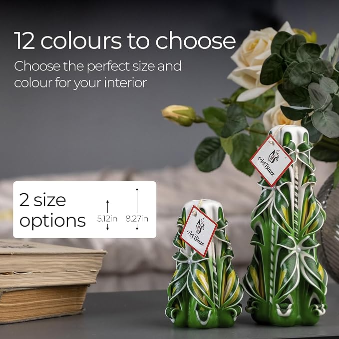 Carved Candles - Handmade Decorative Large Candle – Tall Long Burning Cute Spiral Candle for Women – for Home Decor, Cozy Cottage Core Gift - Christmas Gift for Mom - Summer Glade
