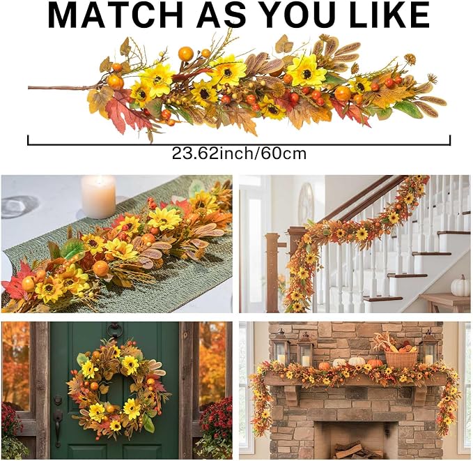 MOYEE Autumn Centerpieces for Tables Candle Ring, Black Metal Candlestick with an Artificial Wreaths 14 in Versatile Dining Table Centerpiece Decor (Yellow Sunflower Wreath)