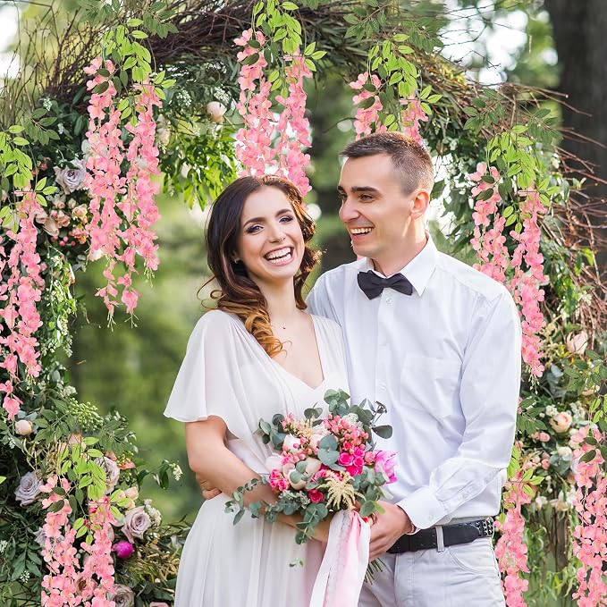 48Pcs Artificial Wisteria Hanging Flowers, 3.6Ft/Pcs Deep Pink Fake Wisteria Garland for Wedding Party Home Garden Indoor Outdoor Decoration