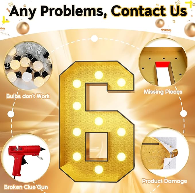 Light Up Numbers 26, Marquee Light Up Numbers Gold 4FT, Large Led Number Lights for 4th Birthday, 4 Feet Tall DIY Frame Pre-cut Foam Board Kit for Birthday Graduation New Year Party Decorations