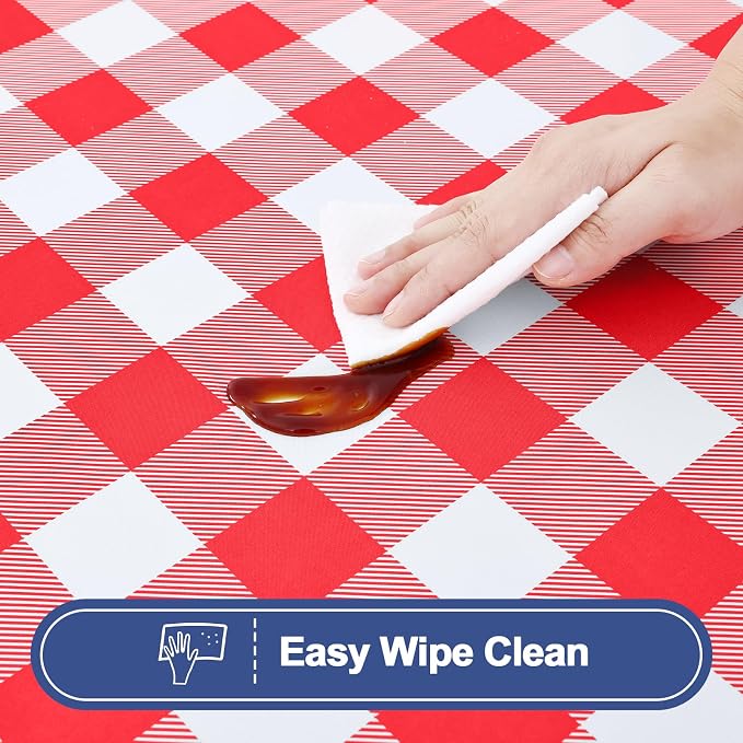 Smiry Picnic Table Cloth 6 Pack, Waterproof Elastic Fitted Tablecloths for 4FT Rectangle Tables, Washable Polyester Buffalo Plaid Tablecloth for Camping, Dining & Outdoor (Red & White, 30" x 48")