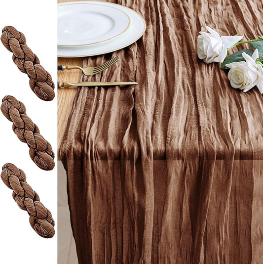 3PCS Table Runner Cheesecloth 10FT Brown Boho Gauze Cheese Cloth Rustic Sheer Table Runners for Wedding Bridal Baby Shower Party Decoration