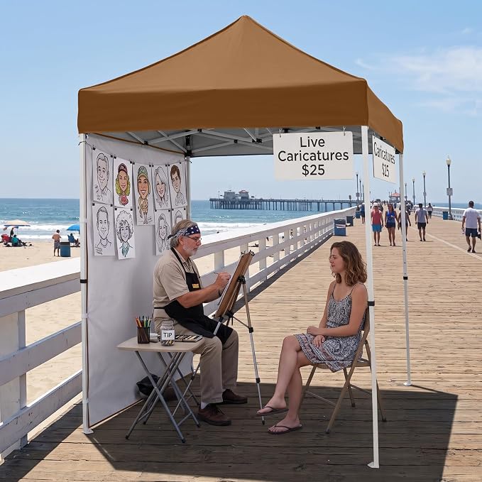 EAGLE PEAK Pop up Canopy 5x5, Outdoor Portable Canopy Tent with One Removable Sunwall, Carry Bag Included, Khaki