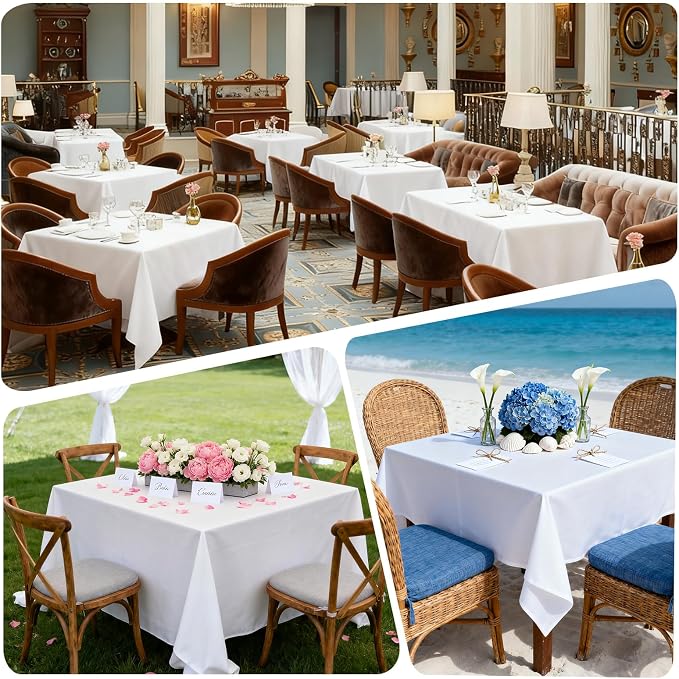 8 Pack White Square Tablecloth 54x54 Inch Table Cloth for Square Tables, Wrinkle Resistant Washable Polyester Fabric for Dining Banquet Wedding Party