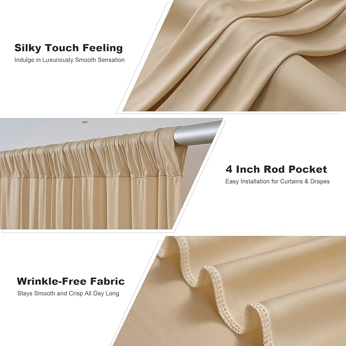 20x10ft Champagne Backdrop Curtains for Parties, 4 Panels 5x10ft Wrinkle-Free Polyester Background Curtains for Wedding, Birthday, Baby Shower,Graduation, Decorations