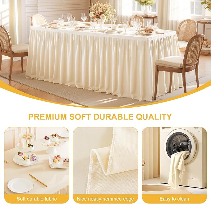 2 Packs Light Champagne Tableclothes for 8 Foot Rectangle Tables, Wrinkle Free Fitted Table Cloth 8ft Stretch Table Cover with Skirt for Parties Weddings Birthday Banquet Baby Shower