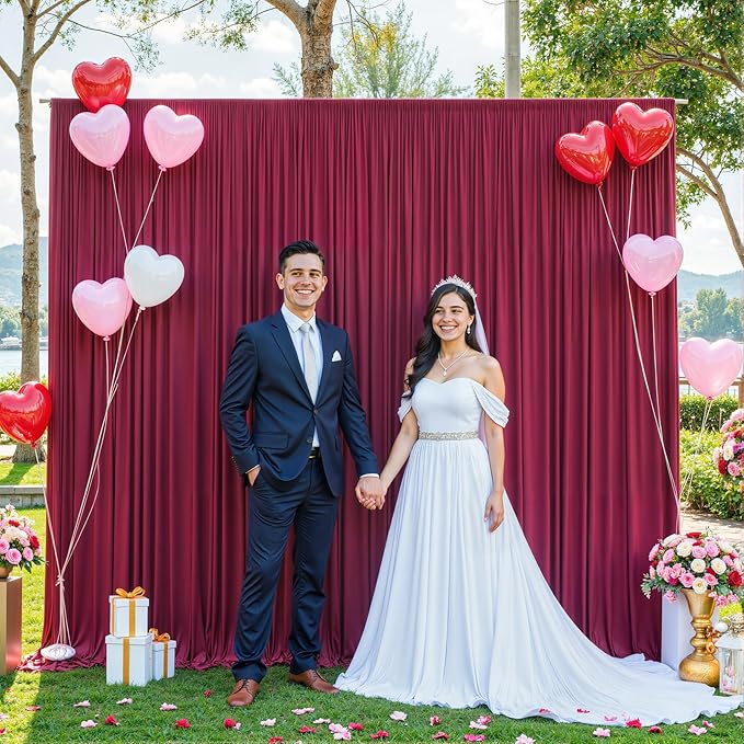 Burgundy Backdrop Curtain for Parties Wedding Wrinkle Free Maroon Photo Curtains Backdrop Drapes Fabric Decoration for Birthday Engagement Ceremony 5ft x 7ft,2 Panels