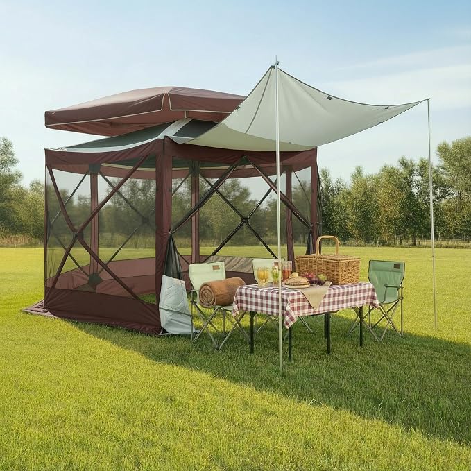 COBIZI 12x12 FT Pop Up Canopy Extendable Tent, Gazebos On Clearance With Removable Roof, Screened In Gazebo,Screen Tents Portable carpas para patio for Outdoor Camping,Backyard, Garden,Brown(Upgraded)