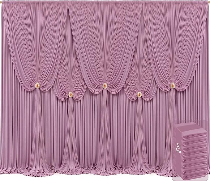 8 Panels Dusty Pink Backdrop Curtains for Wedding Party Wrinkle Free Backdrops Curtain Drapes Fabric Decorations Photo Back Drop Cloth for Baby Shower Photography Stage Reception 40ft(W) x 12ft(H)