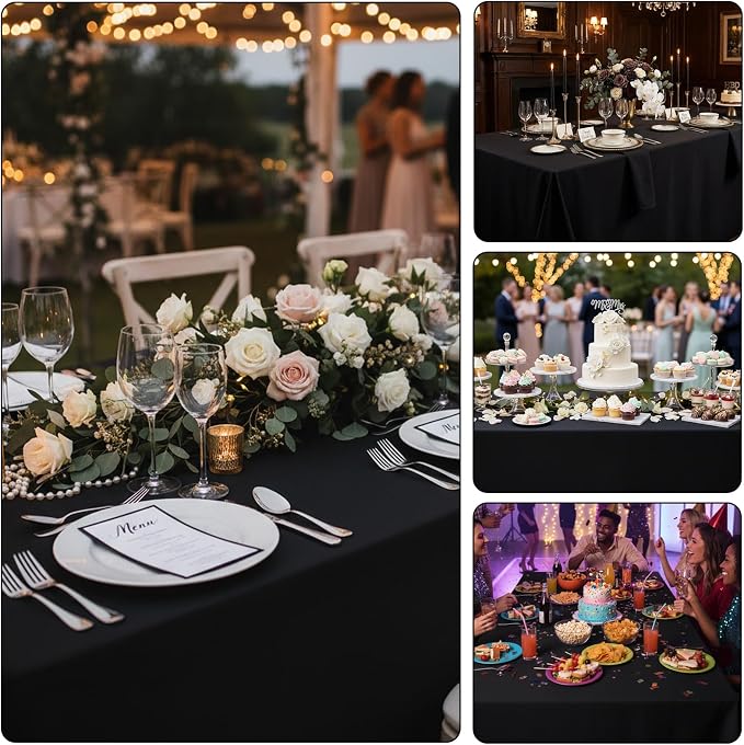 Fixwal 3 Pack Black 70 x 120 Inch Rectangle Tablecloths, Reusable Heavy Duty Washable Polyester Table Covers for 6-8 Ft Tables, Wedding, Party, Birthday, Outdoor, Picnic