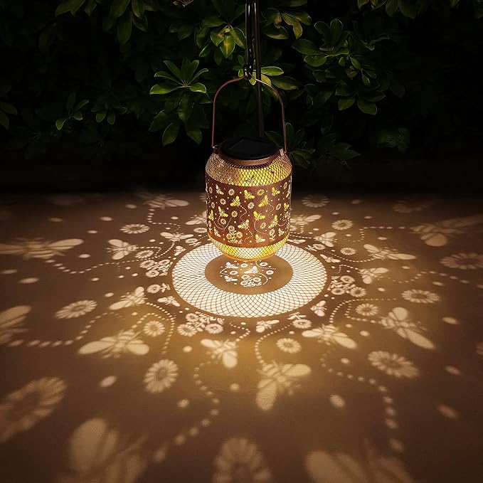 Bee Solar Lanterns Outdoor Waterproof Garden Decor Birthday Gifts for Mom Women Grandma Metal Hanging Solar Lights Outdoor Decoration for Patio,Yard,Porch,Backyard