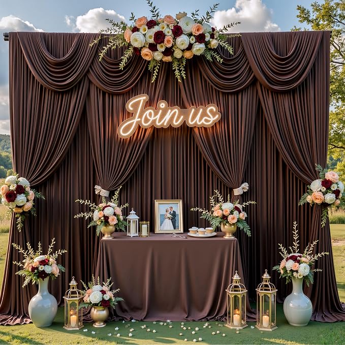 30x8ft Brown Photo Backdrop Curtains for Parties Birthday Wrinkle Free Polyester Photoshoot Curtains Drapes Backdrop for Weddings Anniversary Graduation Stage Photography Background 6 Panels 5x8FT