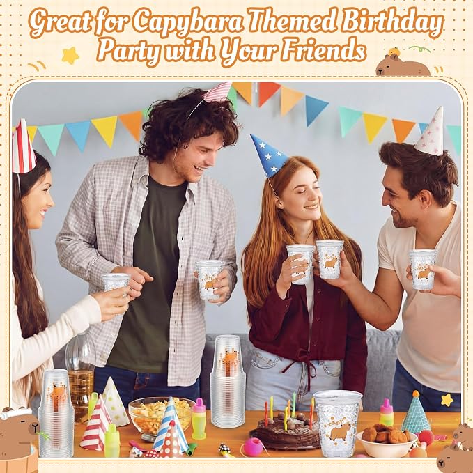 Funnymoom 60 Pack Capybara Plastic Cups 12 oz Capybara Birthday Decorations Cute Cartoon Animal Disposable Clear Plastic Drinking Cups for Animal Theme Birthday Baby Shower Party Decorations Supplies