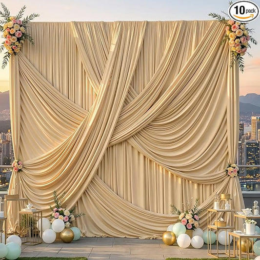 50ft×12ft Champagne Backdrop Curtain for Wedding Parties, 10 Panels Wrinkle Free Polyester Photo Backdrop Drapes Back Drop Cloth for Birthday Photography Background