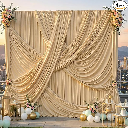 20ft×12ft Champagne Backdrop Curtain for Wedding Parties, 4 Panels Wrinkle Free Polyester Photo Backdrop Drapes Back Drop Cloth for Birthday Photography Background