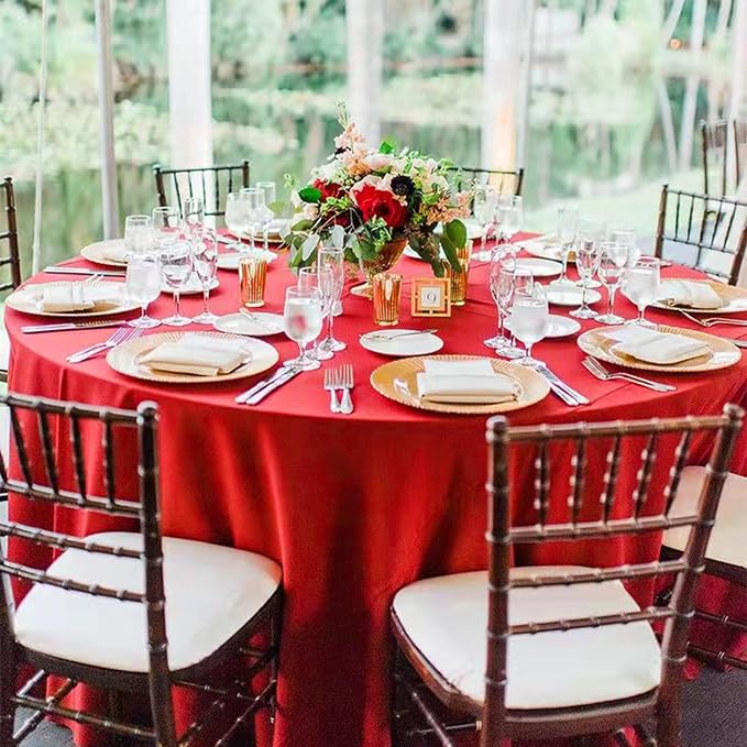 12 Pack Round Tablecloths - 90 Inch, Red Polyester Table Cover, Stain and Wrinkle Resistant Washable Fabric, Perfect for Wedding Banquet Parties