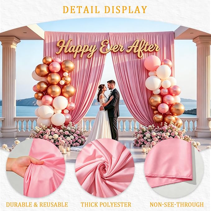 Gallety Pink Backdrop Curtain for Wedding, Polyester Photography Backdrop Drapes - 30FT x 10FT Wedding Backdrop with Rod Pockets for Children's Party,Birthday,Event,Graduation Party Decorations