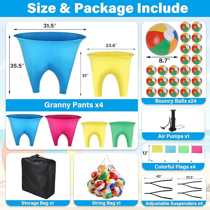 yofit 24Pcs Granny Pants Yard Game Funny Field Day Outdoor Games for Adults Kids and Family Gaint Pant Set for Brithday Party Tossing Games Activities for Groups