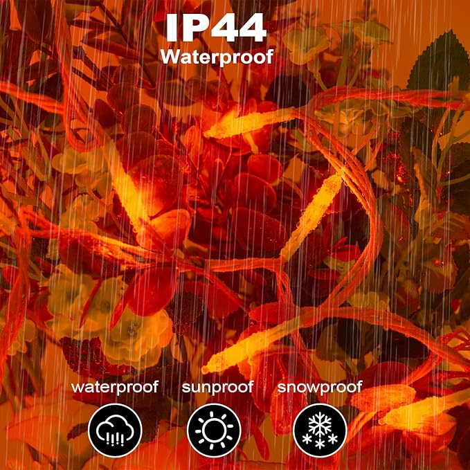 Orange Halloween String Lights, 2 Pack 98ft 150 Count String Lights, Plug-in Waterproof Fall Lights for Spooky Halloween Yard Party Decor (Orange, 150 Count - 2 Pack)