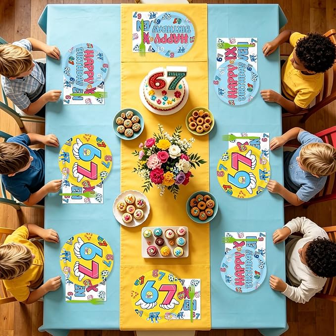 96Pcs 6 7 Birthday Decorations 6-7 Birthday Plates and Napkins Six Seven Themed Disposable Paper Tableware Set for Kids Boys Girls I was 6 Now Im 7 Party Supplies Serves 24